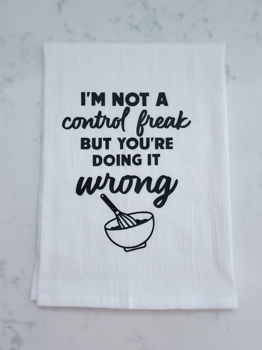 White 'I'm Not a Control Freak' Cotton Kitchen Dish Towel